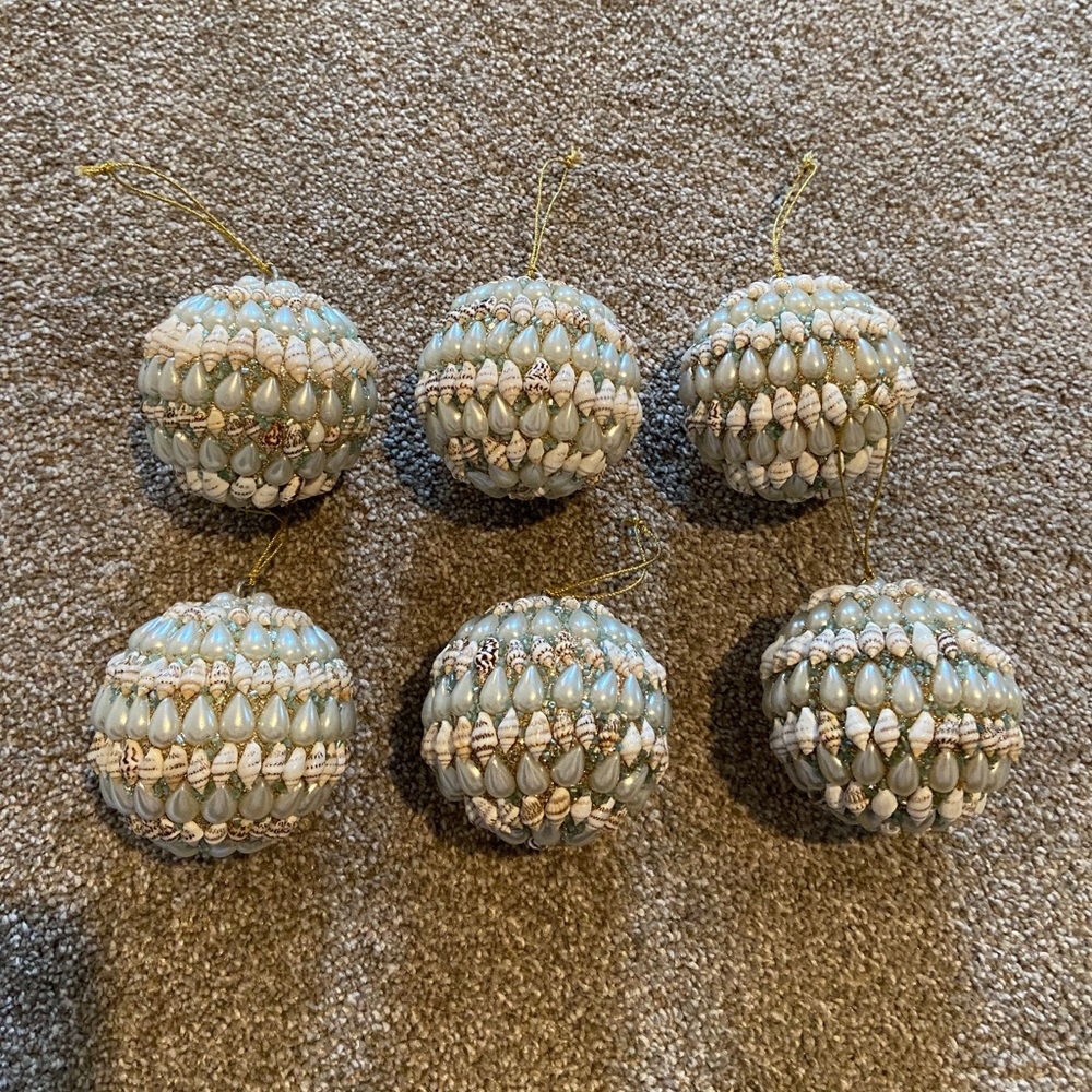 Pier 1 seashell faux pearl ball Christmas ornament set of 6